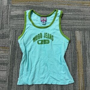 VINTAGE 2000s Y2K Mudd Aqua Top with Green Trim